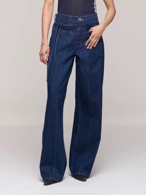NWT Free People x DALA Denim Drop Waist Sling with Waist Tie MSRP $268